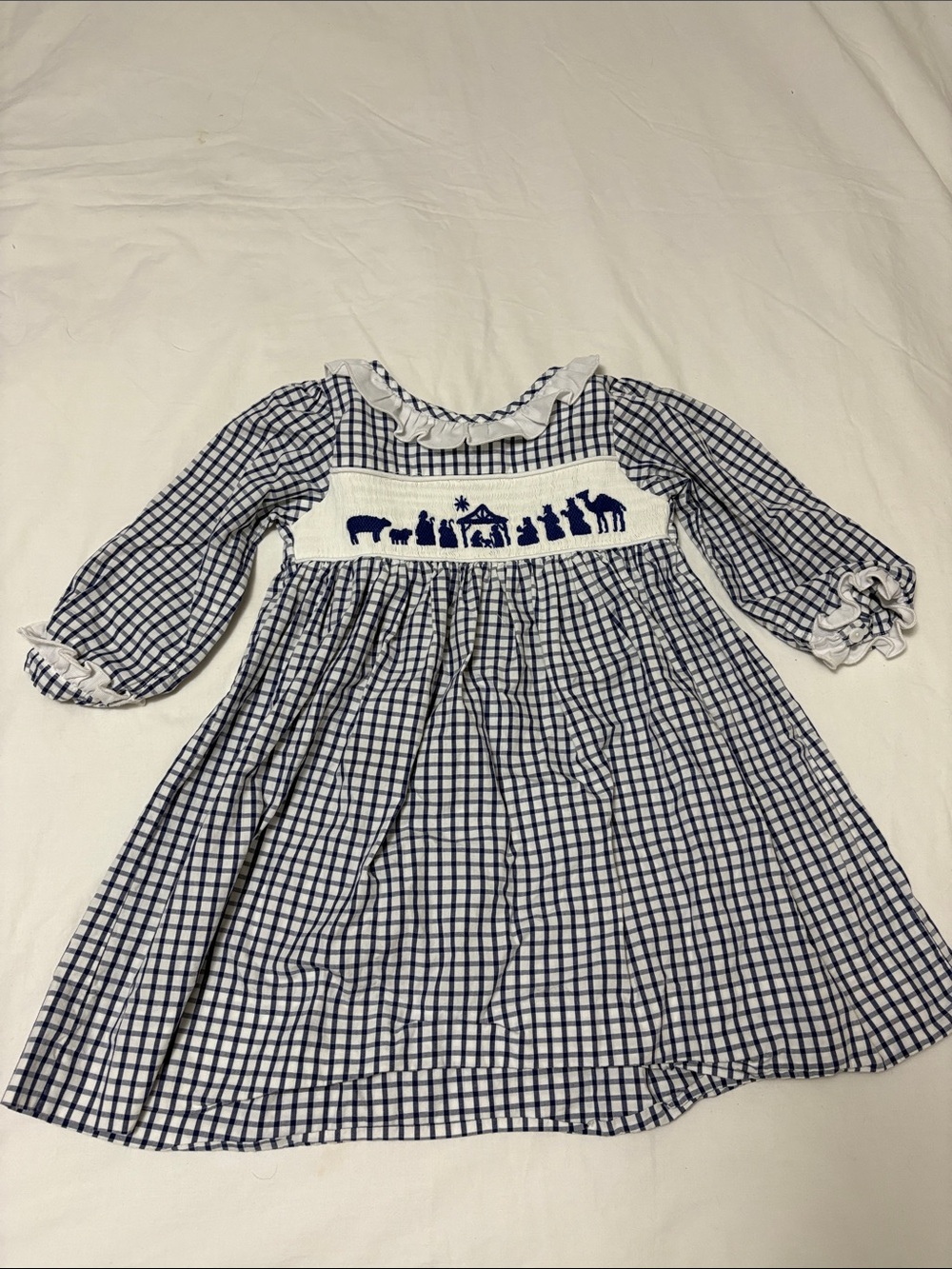 Smocked Gingham Nativity Christmas Dress 4T